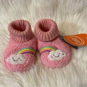 Wonder Nation Slippers Girls‎ Size 3 Pink Fuzzy Rainbow Bootie Shoes NEW